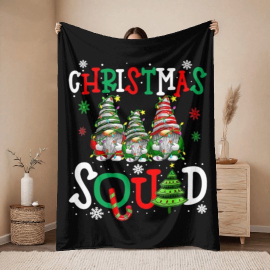 Three Gnomes Matching Family Merry Christmas Tree Throw Blankets