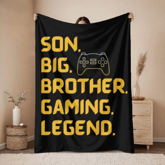 SON BROTHER GAMING LEGEND for gamer yellow text Throw Blankets