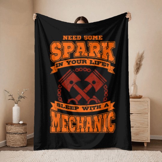 Sleep With A Mechanic Funny Car Mechanic Muscle Throw Blankets