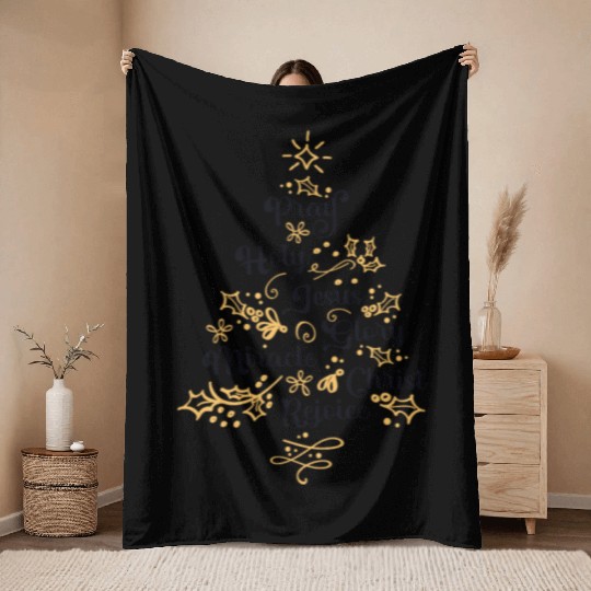 Christian Christmas Tree Family Holiday Church Throw Blankets