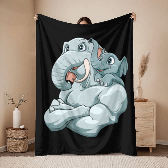 Strong Elephant with Elephant Kid for a Elephant Throw Blankets