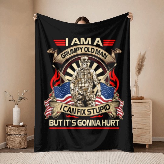 Afghanistan veteran Grumpy old man Throw Blankets