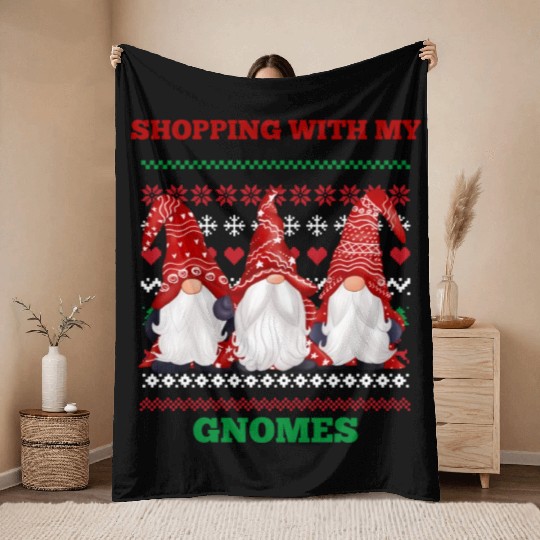 Shopping with my gnomes Throw Blankets