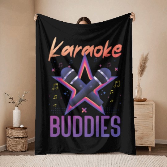 Karaoke Singer Friends Besties 80s Throw Blankets
