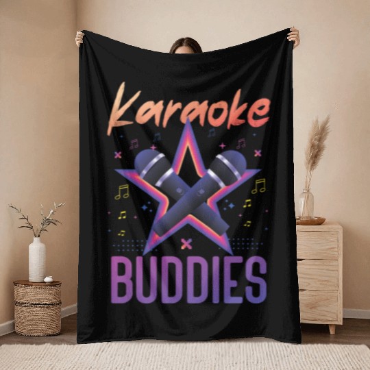Karaoke Singer Friends Besties 80s Throw Blankets