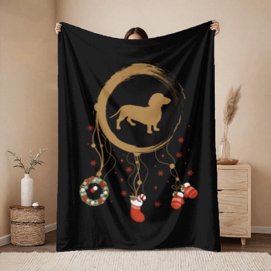 dog dreamcatcher Christmas Dachshund Throw Blankets