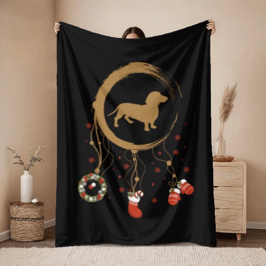 dog dreamcatcher Christmas Dachshund Throw Blankets