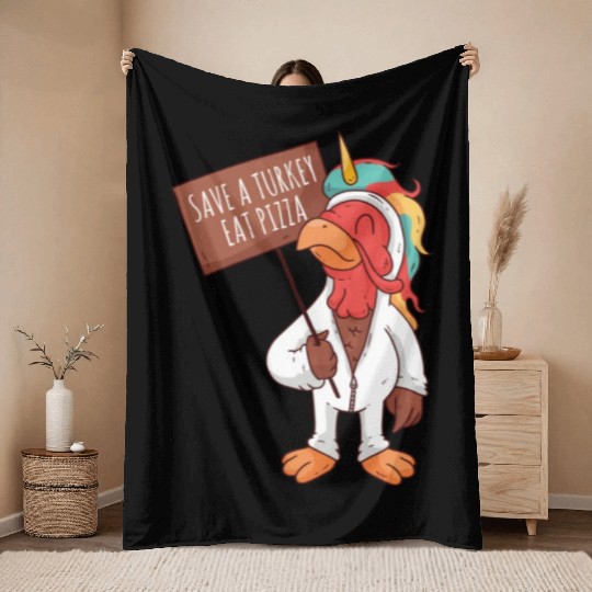 Save A Turkey Eat Pizza Throw Blankets