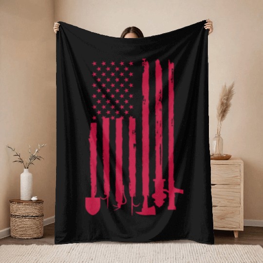 Firefighter American Flag Throw Blankets