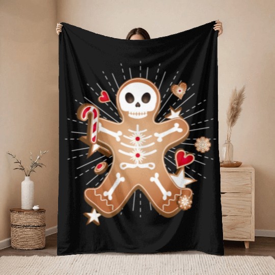 Gingerbread man Sugar Skull decor for Christmas Throw Blankets
