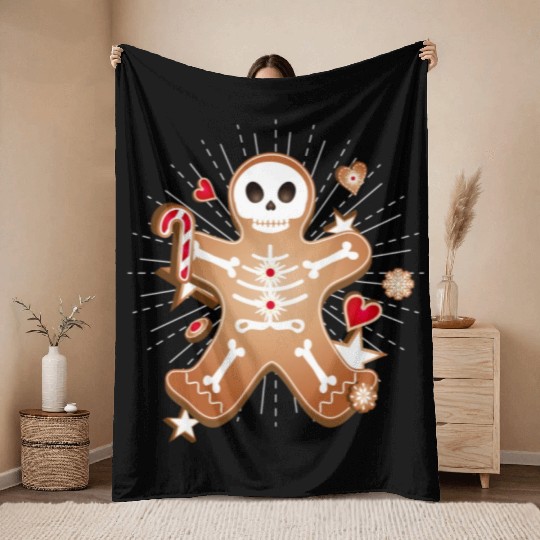 Gingerbread man Sugar Skull decor for Christmas Throw Blankets