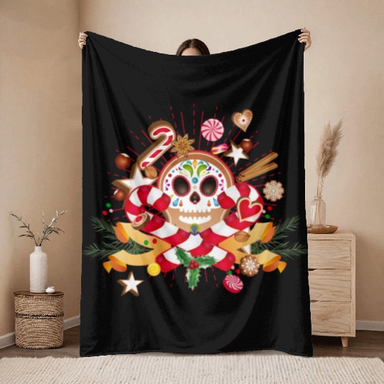 Gingerbread man Sugar Skull decor for Christmas Throw Blankets