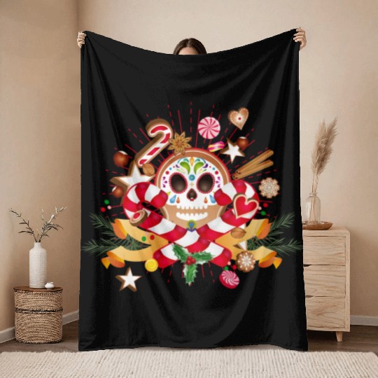 Gingerbread man Sugar Skull decor for Christmas Throw Blankets