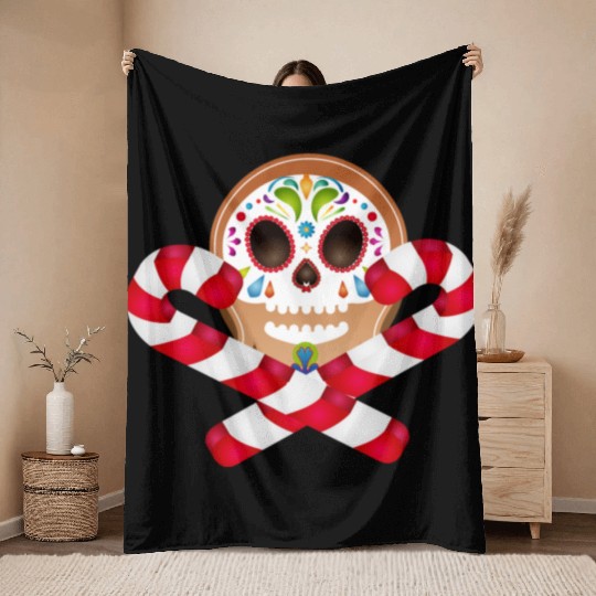 Gingerbread man Sugar Skull decor for Christmas Throw Blankets