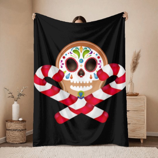 Gingerbread man Sugar Skull decor for Christmas Throw Blankets
