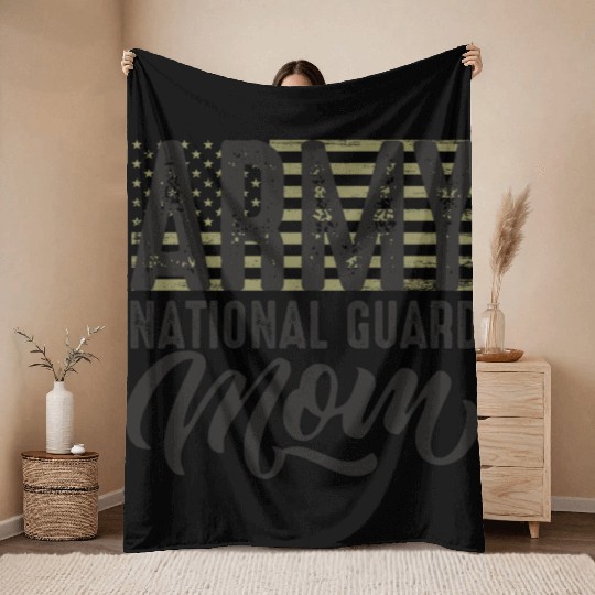 Army National Guard Mom with US flag military styl Throw Blankets