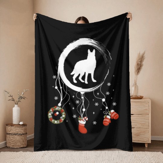 dog dreamcatcher Christmas German Shepherd Throw Blankets