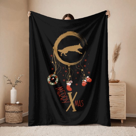 dog dreamcatcher Christmas German Shepherd Throw Blankets