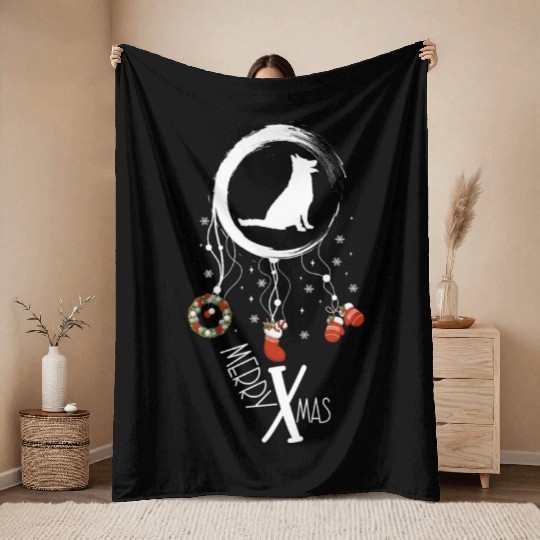 dog dreamcatcher Christmas German Shepherd Throw Blankets