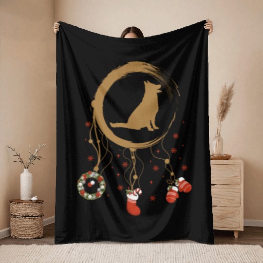 dog dreamcatcher Christmas German Shepherd Throw Blankets
