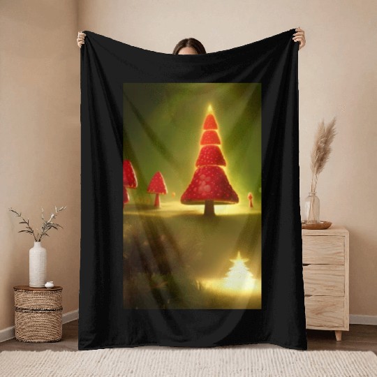 Mushroom Shining Christmas tree Throw Blankets