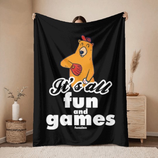 Bear baseball Grizzly baseball player Throw Blankets