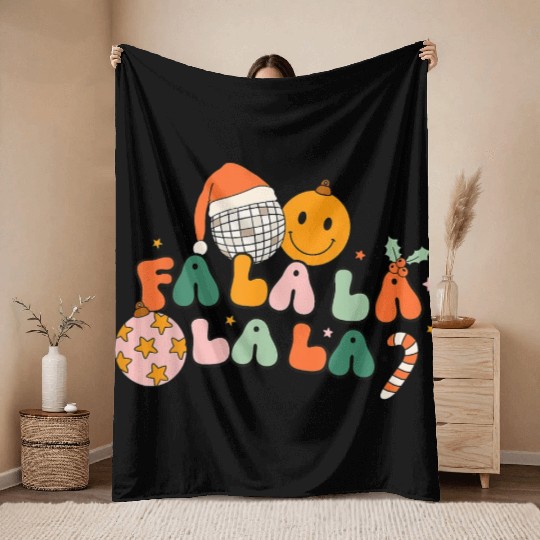 Retro Groovy Fa La La Christmas Cute Santa Hat Throw Blankets