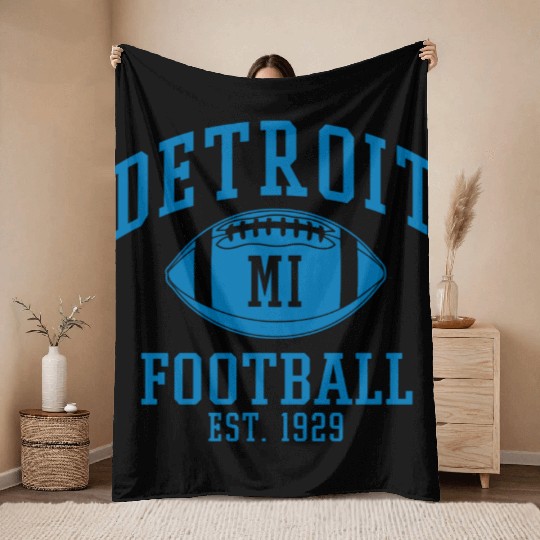 Detroit Football Vintage Michigan Retro Lion Throw Blankets