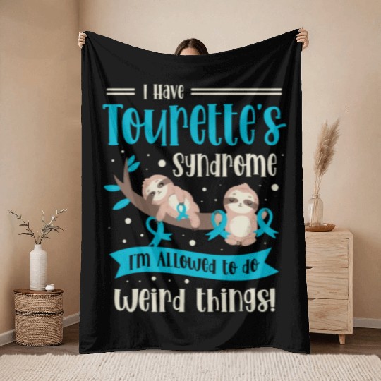 I Have Tourette's Syndrome Teal Ribbon Disability Throw Blankets