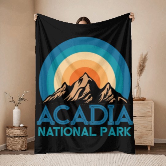 Cool Vintage Retro Acadia National Park Mountain Throw Blankets
