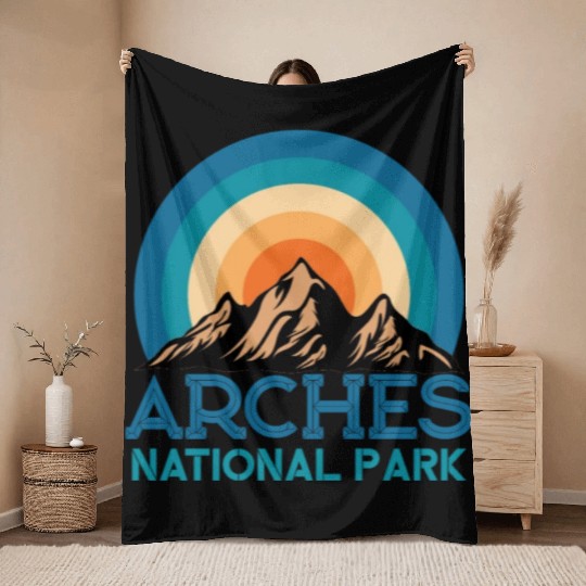 Cool Vintage Retro Arches National Park Mountain Throw Blankets