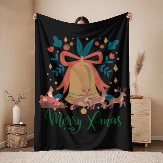 Jingle Bells Merry Christmas Throw Blankets