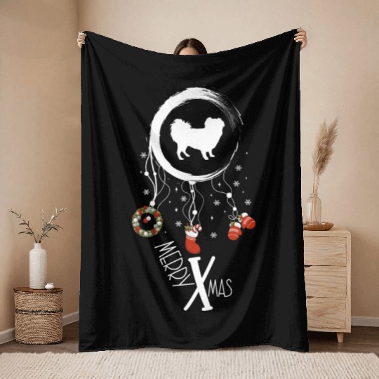 dog dreamcatcher Christmas Japanese Spaniel Throw Blankets