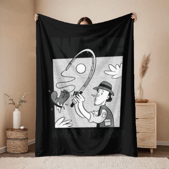 WTF Where's the fish WTF Where's the fish inspirat Throw Blankets
