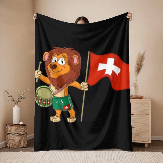 Lion with the Switzerland flag Throw Blankets