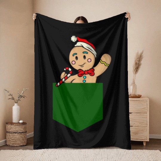 Christmas gingerbread man in breast pocket gift Throw Blankets