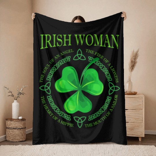 Womens Irish Woman Angel The Souls Of An Angel Throw Blankets