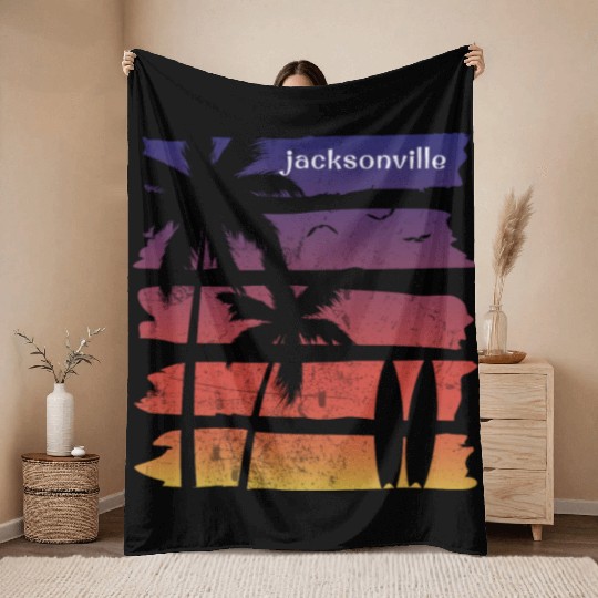 Cool Jacksonville Florida Surfing Fan Beach Palm Throw Blankets