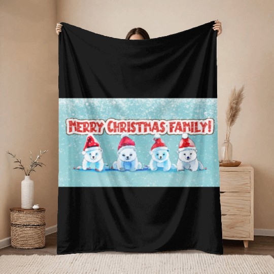 bear family wishing everyone a merry christmas Throw Blankets