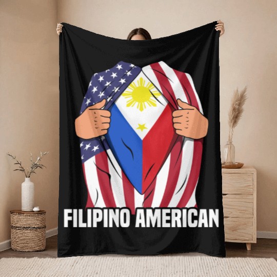 Hero Design for Proud American Pinoys Throw Blankets