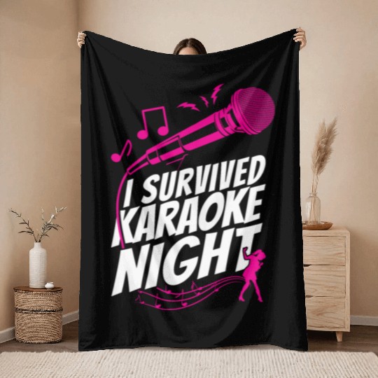 Karaoke Singer I Survived Karaoke Throw Blankets