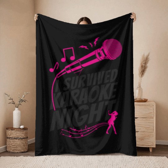 Karaoke Singer I Survived Karaoke Throw Blankets