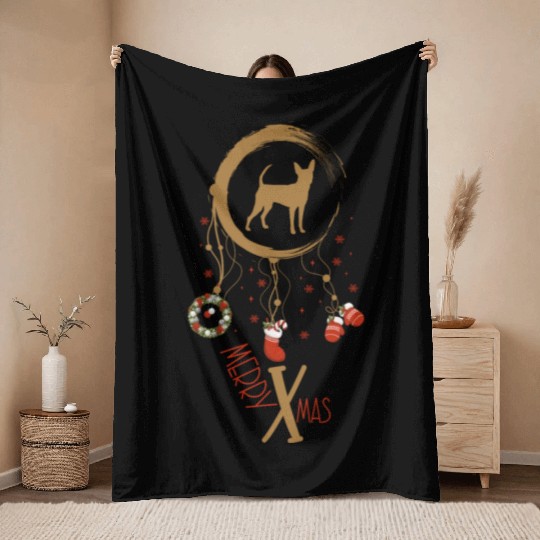 dog dreamcatcher Christmas Miniature Pinscher Throw Blankets