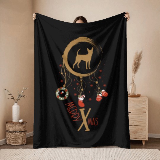 dog dreamcatcher Christmas Miniature Pinscher Throw Blankets