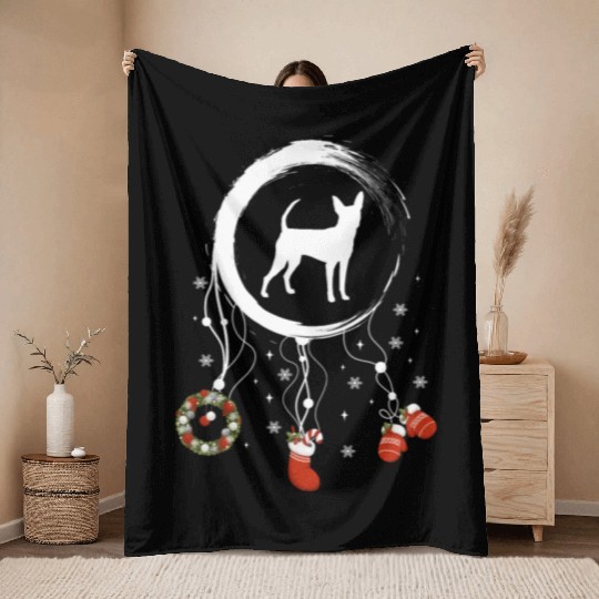 dog dreamcatcher Christmas Miniature Pinscher Throw Blankets