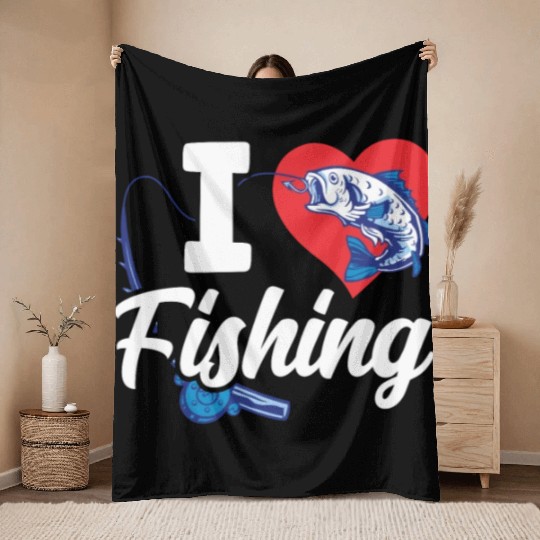 I Love Fishing Fish Sayings Fisherman Fisher Throw Blankets