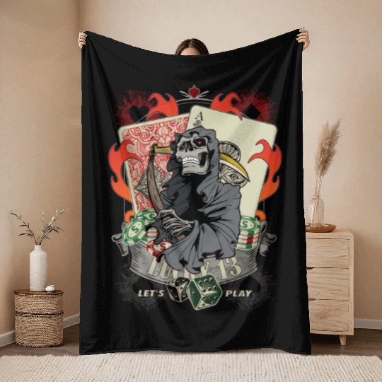 Let us play Poker Lucky 13 Skull gift Throw Blankets