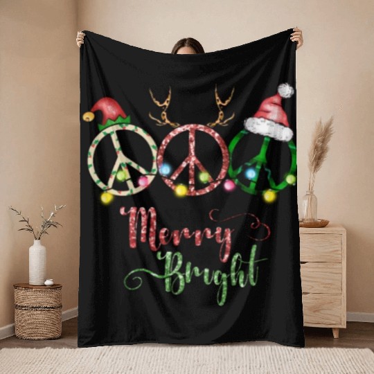 Xmas Christmas Stay Merry and Bright Throw Blankets