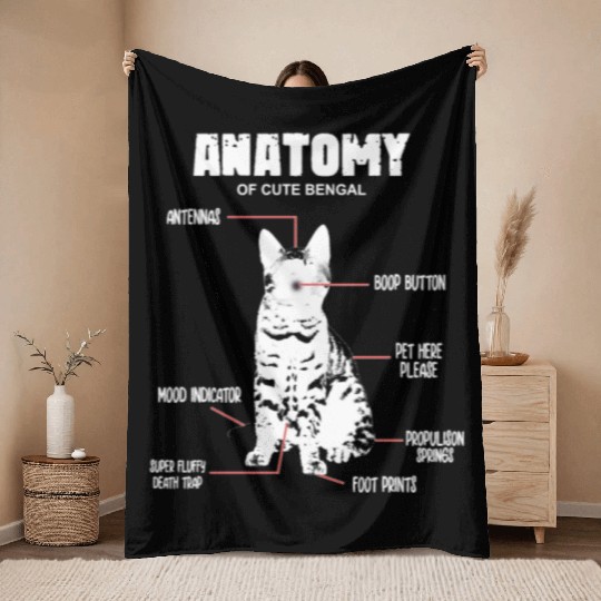 ANATOMY of cute bengal cat Throw Blankets