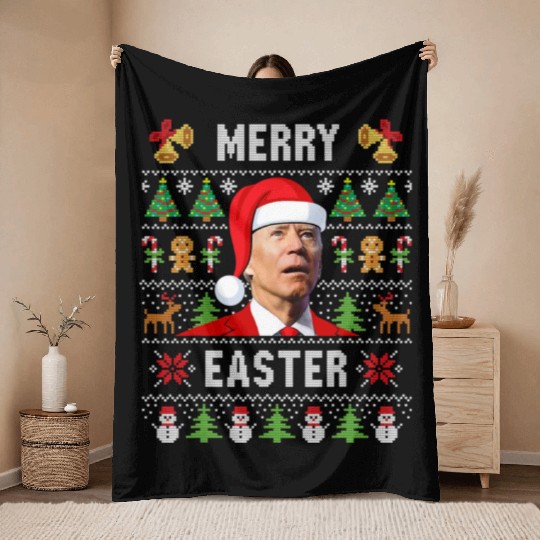 Funny Joe Biden Happy Easter Ugly Christmas Throw Blankets